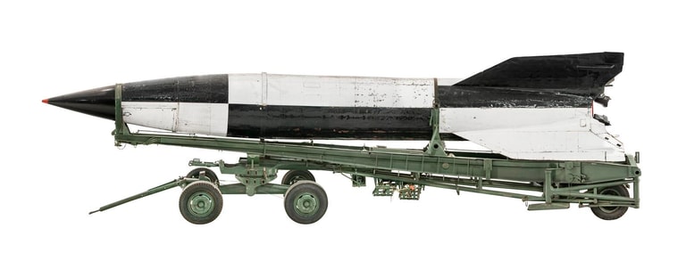 Port side view of German Army V2 (Assembly 4) on a white background., (C) RAF Museum/Iain Duncan