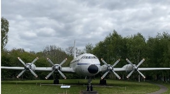 The Bristol Britannia situated at RAF Museum, Midlands. There are four propellers visible.